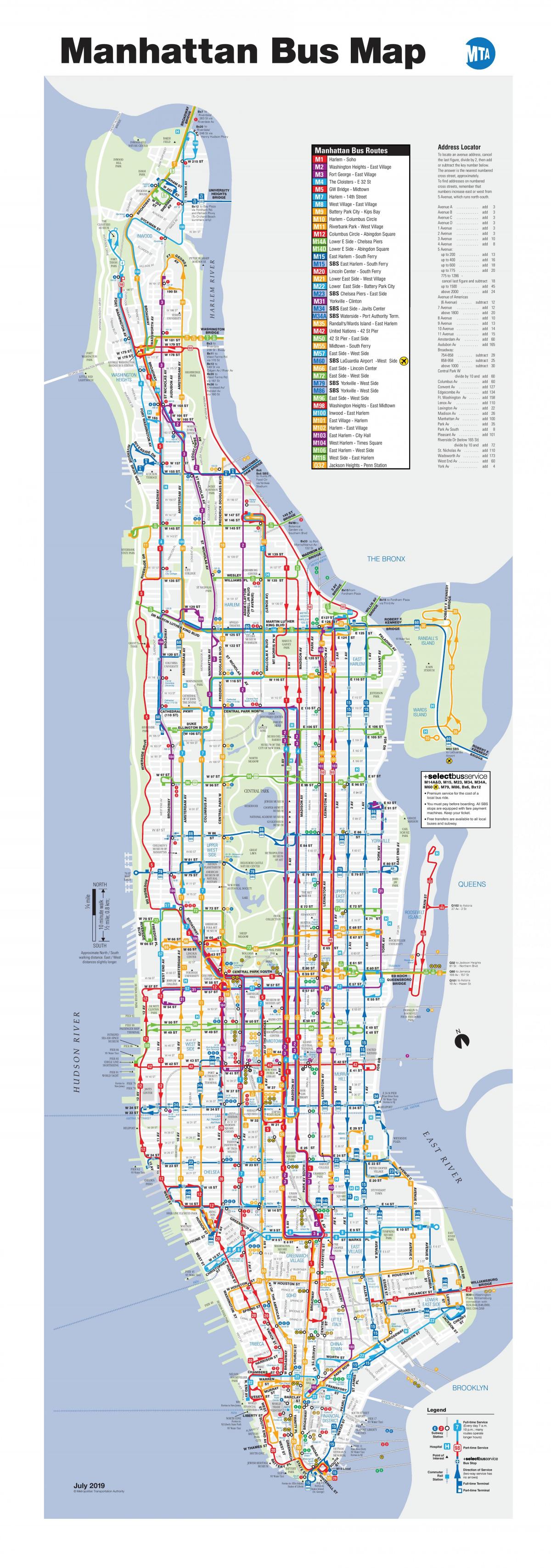 Mappa della stazione degli autobus di Manhattan