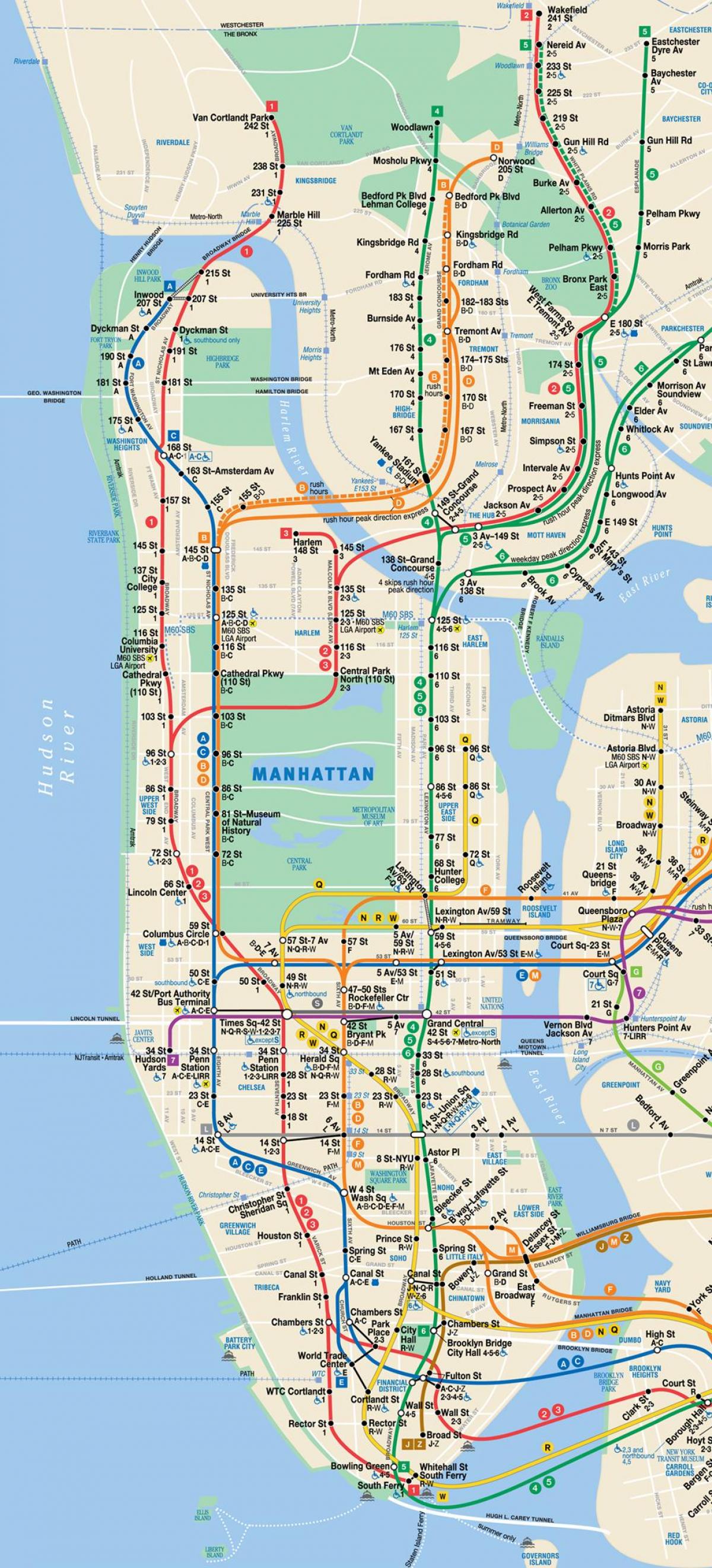 Mappa delle stazioni della metropolitana di Manhattan
