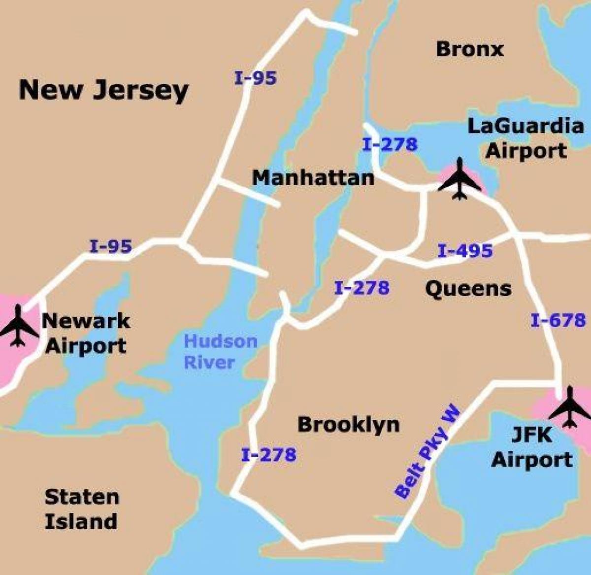 Mappa degli aeroporti di Manhattan