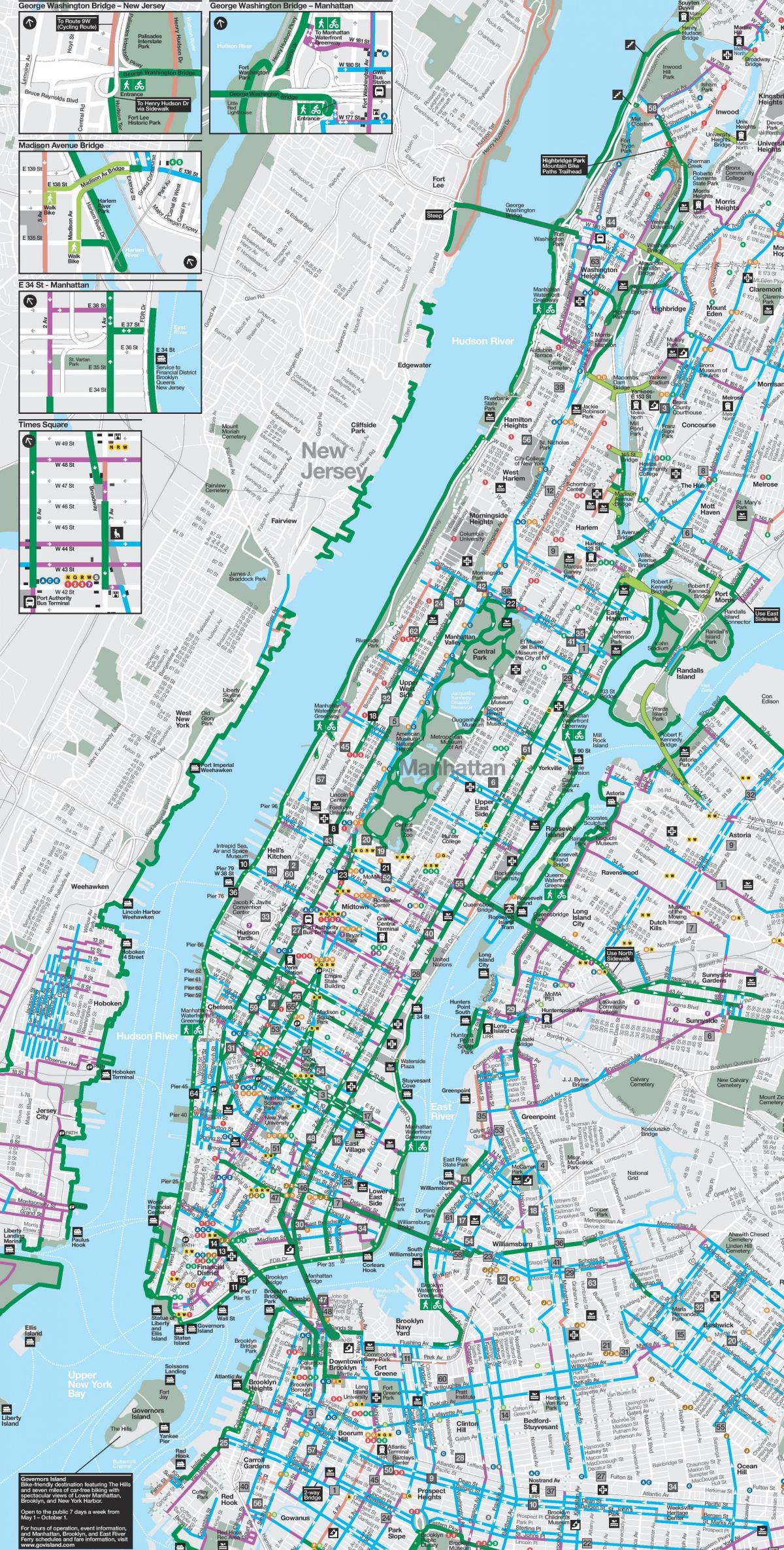 Mappa delle piste ciclabili di Manhattan